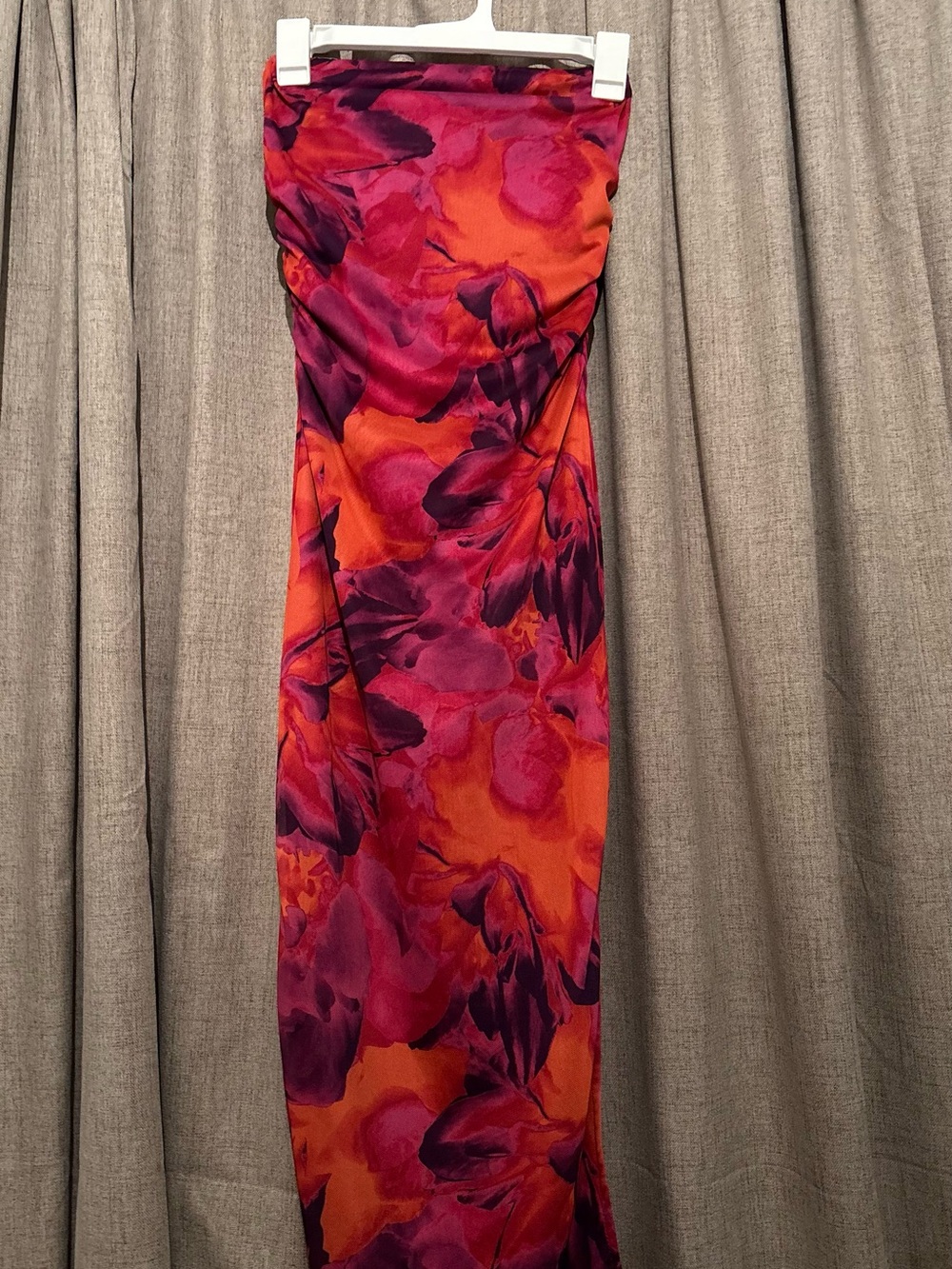 SHEIN Strapless Floral Maxi Dress in Orange and Fuchsia